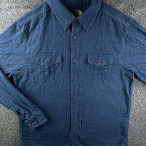 The North Face Shirt Mens Large Blue Herringbone Long Sleeve Button Up Flannel